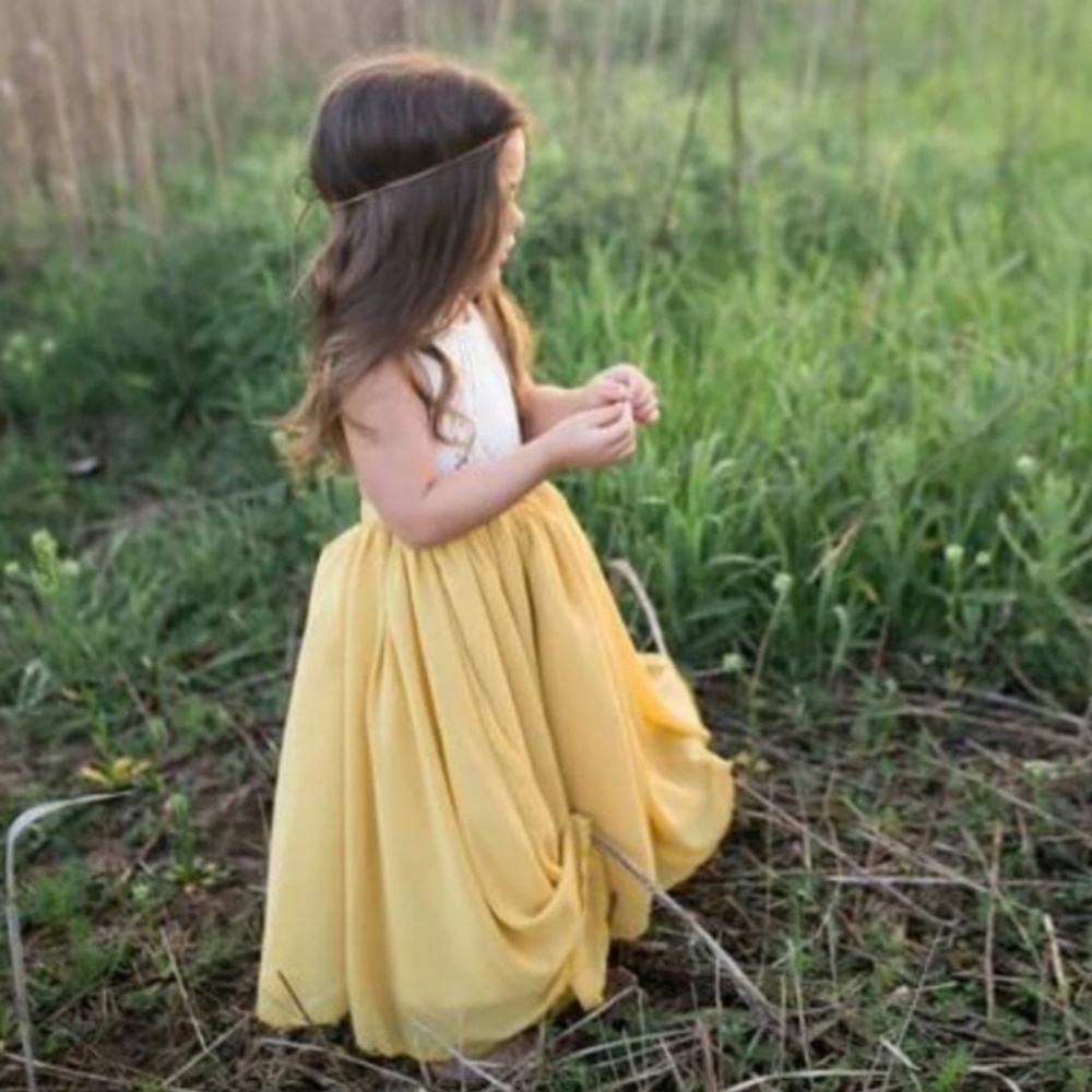 Bailey's Blossom Aurora Maxi Skirt Mustard pleated chiffon with satin lining 5T